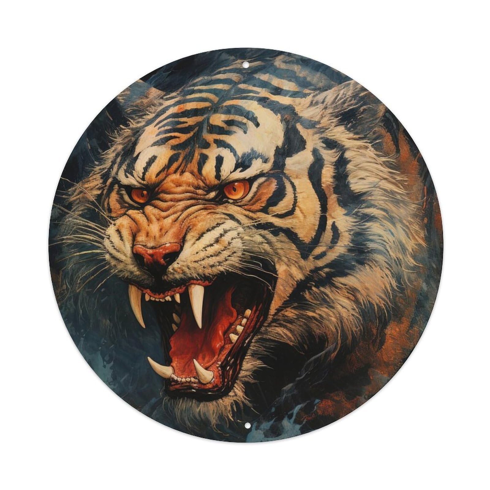 Tiger Roaring in The River Animal Artwork Vintage Metal Tin Sign Plaque Wall Decor for Cafe, Club Bar, Office, Garden Metal Poster 8x8Inch