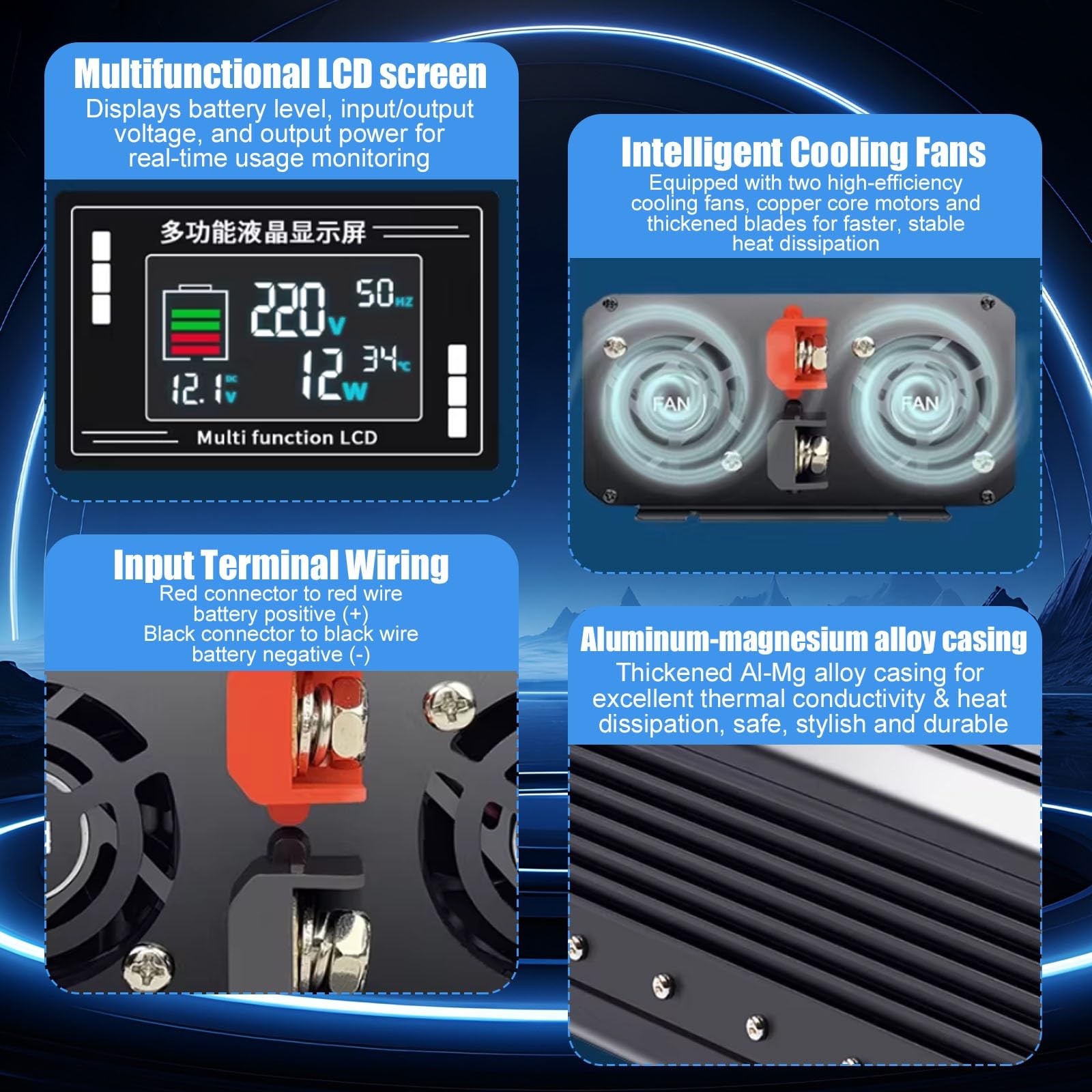 Inwerter do kampera 12V/24V/48V/60V, Inwerter mobilny 5000W/6000W/8000W, niezawodne zasilanie w podróży i w odległych lokalizacjach(5000W,24V to 110V)
