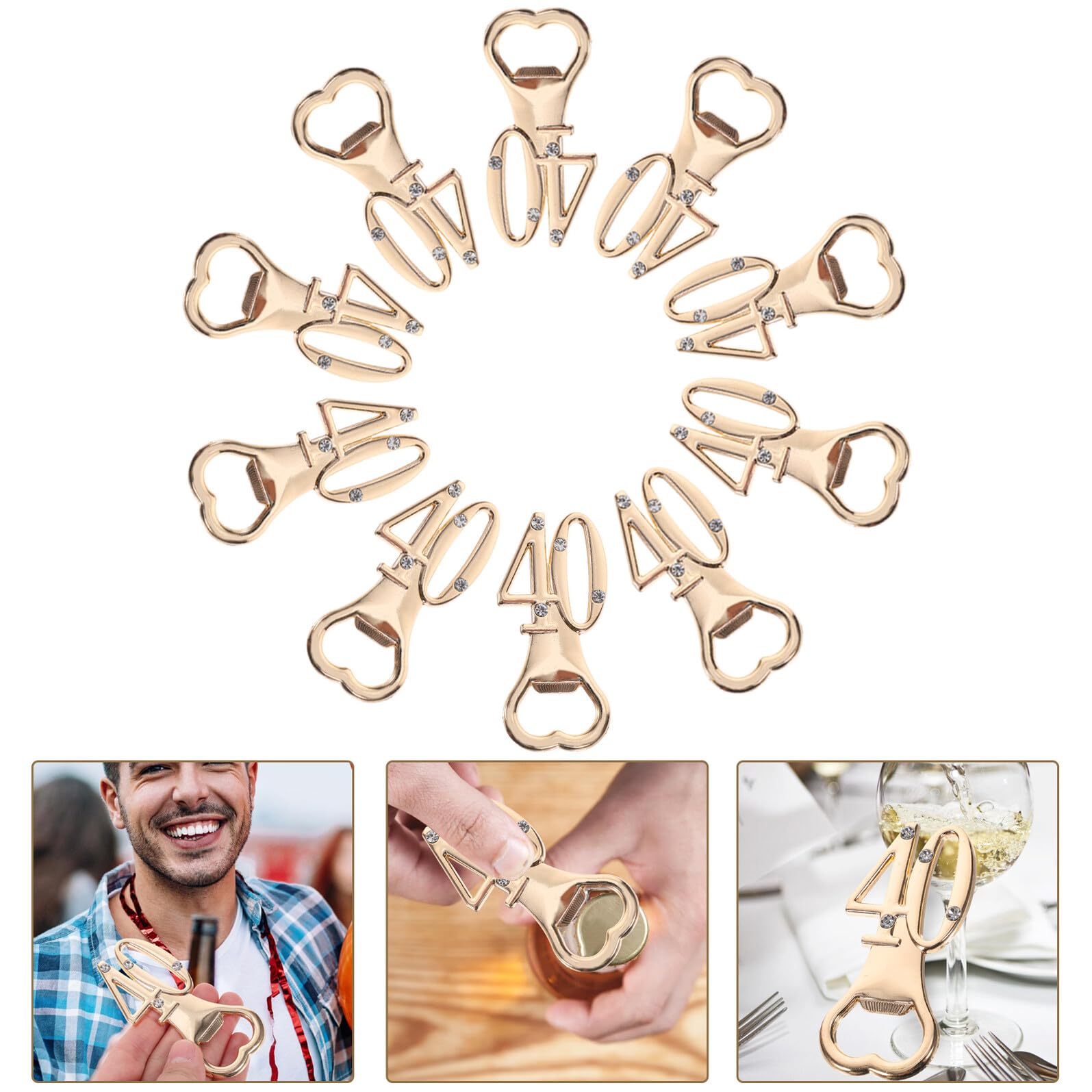 LABRIMP Set 10 Apribottiglie Strass per 40° Compleanno e Anniversario Bomboniere Eleganti Multifunzione per Vino e Birra Gadget Raffinati per Feste e Regali Celebrativi