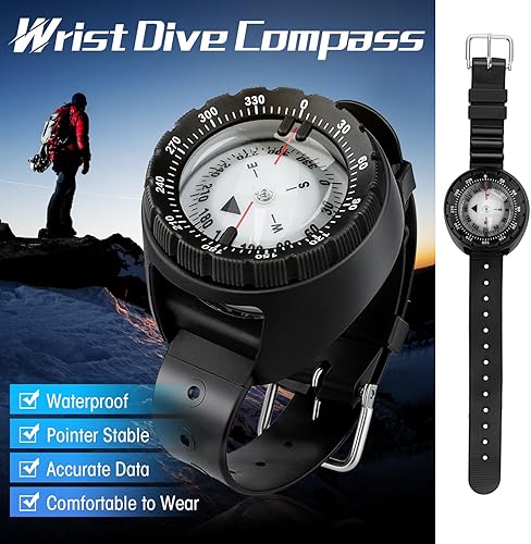 Miniatura 9 de Brújula de buceo, brújula de buceo profesional impermeable 5ATM con banda de TPU para deportes al aire libre, buceo, vela, senderismo, supervivencia