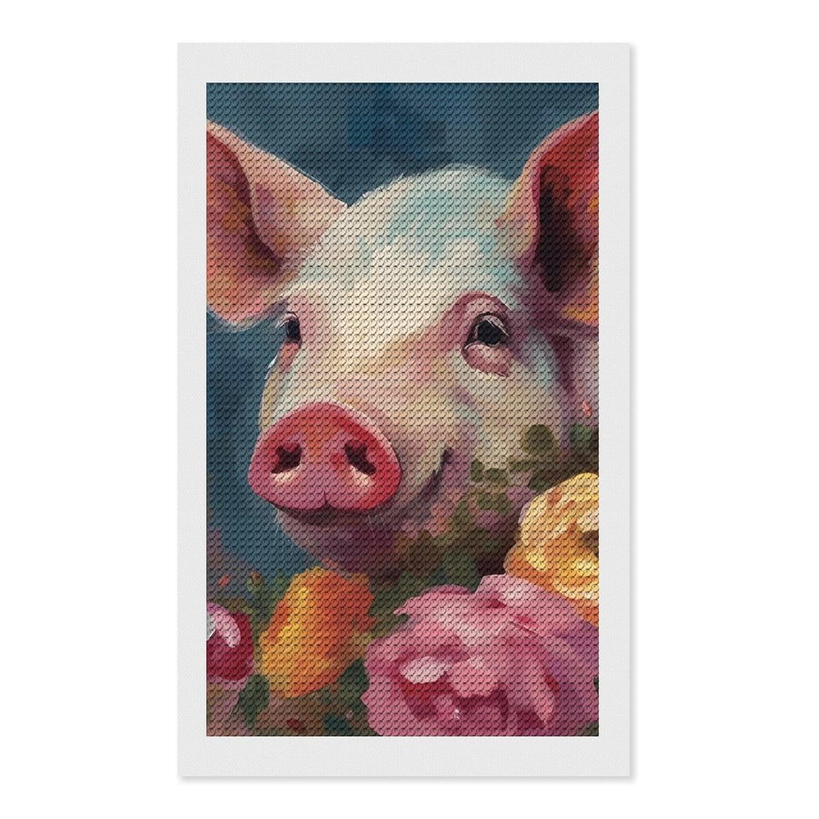 Painting Flower Pigs Diamond Art Kits for Adults, DIY 5D Diamonds Painting Kits for Beginner, Round Full Drill Diamond Dots Painting, Diamonds Pictures Gem Art and Crafts Wall Decor 12"x20"