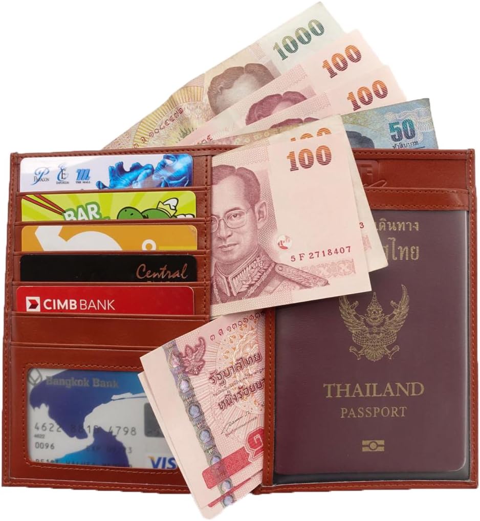 Leather Passport Cover - Mini Leather Wallet - 6 Credit Card Slots + 4 Compartments - Protect Your Passport