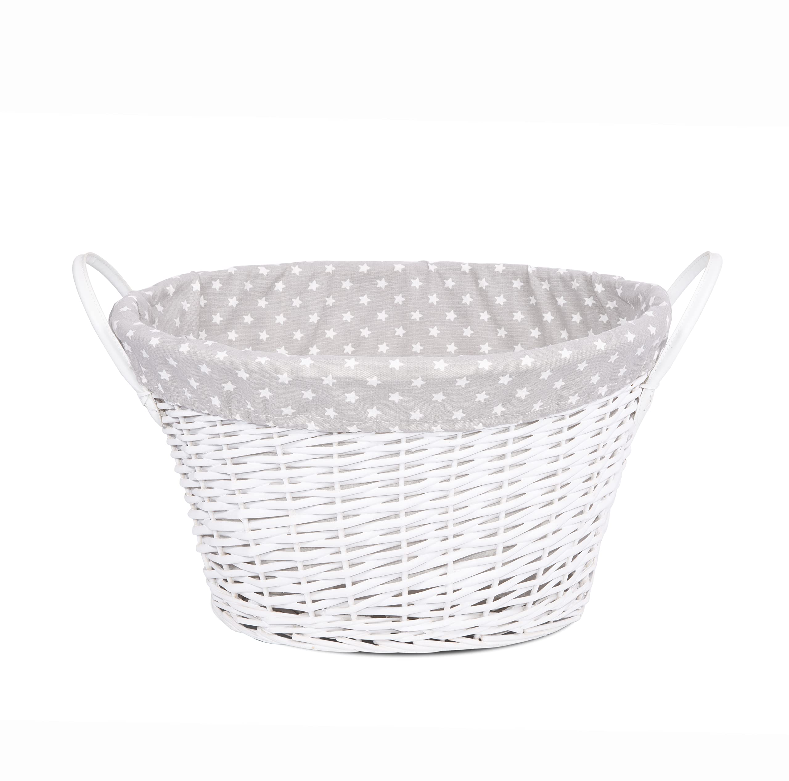 Wickerfield Grey Painted Wicker Log Basket PU Handles Baby Kids Toys Storage Laundry Hamper (White)