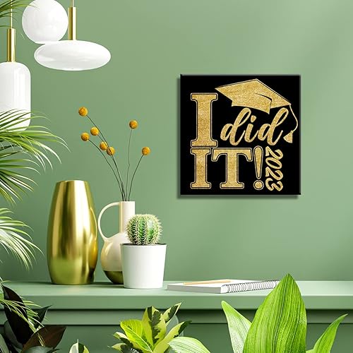Miniatura 4 de Lienzo de graduación para decoración de pared, letrero de escritorio, póster con texto en inglés "I Did It 2023", obra de arte enmarcada para el