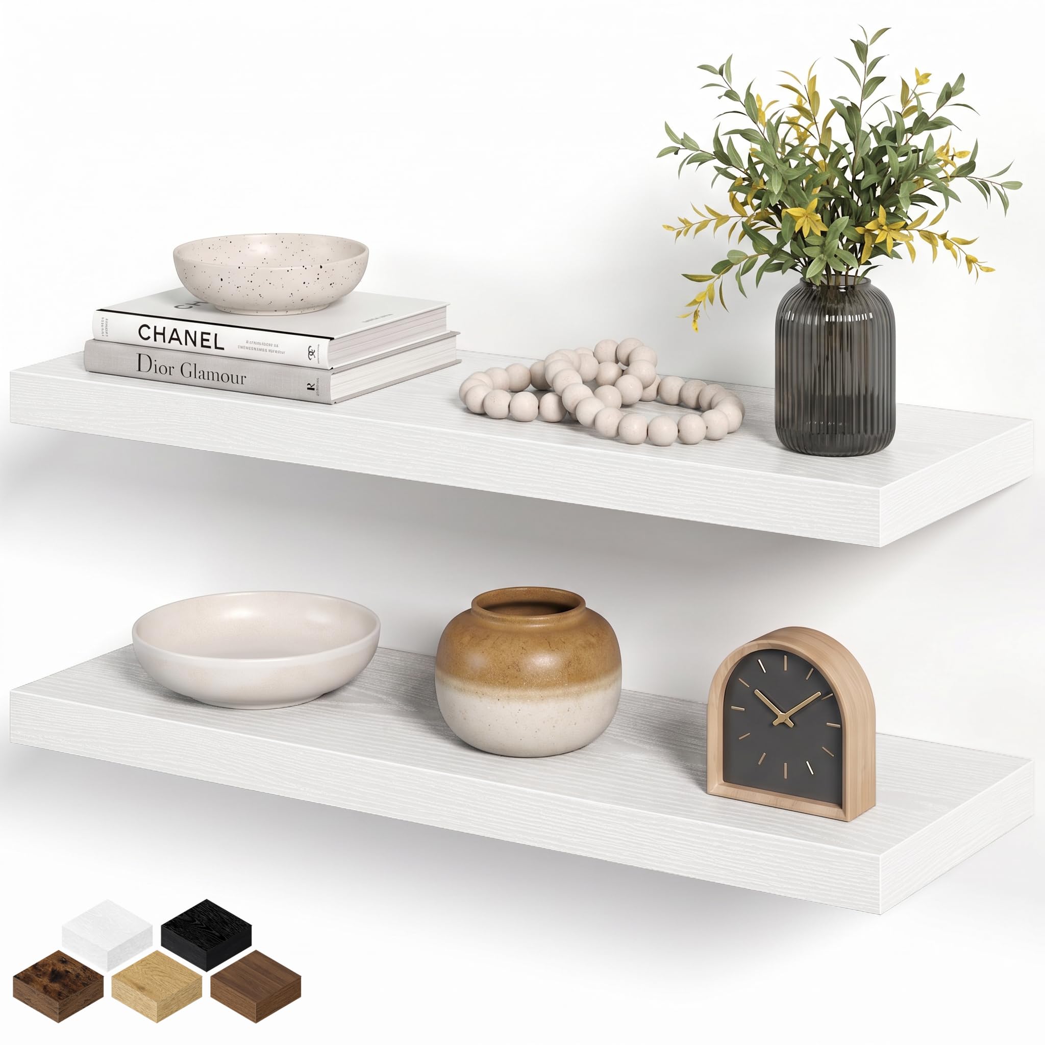 Fun Memories White Floating Shelves for Wall Set of 2, 70cm White Floating Shelves for Home Decor, Rustic Wood Wall Mounted Shelf, Hanging Deep Shelf for Living Room, Bedroom, Bathroom, Kitchen — image 1