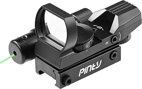Vista 56 de PINTY Vista de punto rojo con punto rojo/verde y múltiples retículas, para riel Picatinny, pistola, rifle (combo láser opcional)