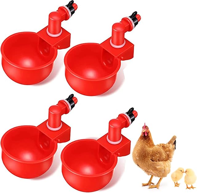 4 pieces, chicken drinker cups, automatic plastic chicken cups, automatic poultry gel drinker, poultry gel drinking tool, red plastic drinking bowl, suitable for birds, chickens, enters ten