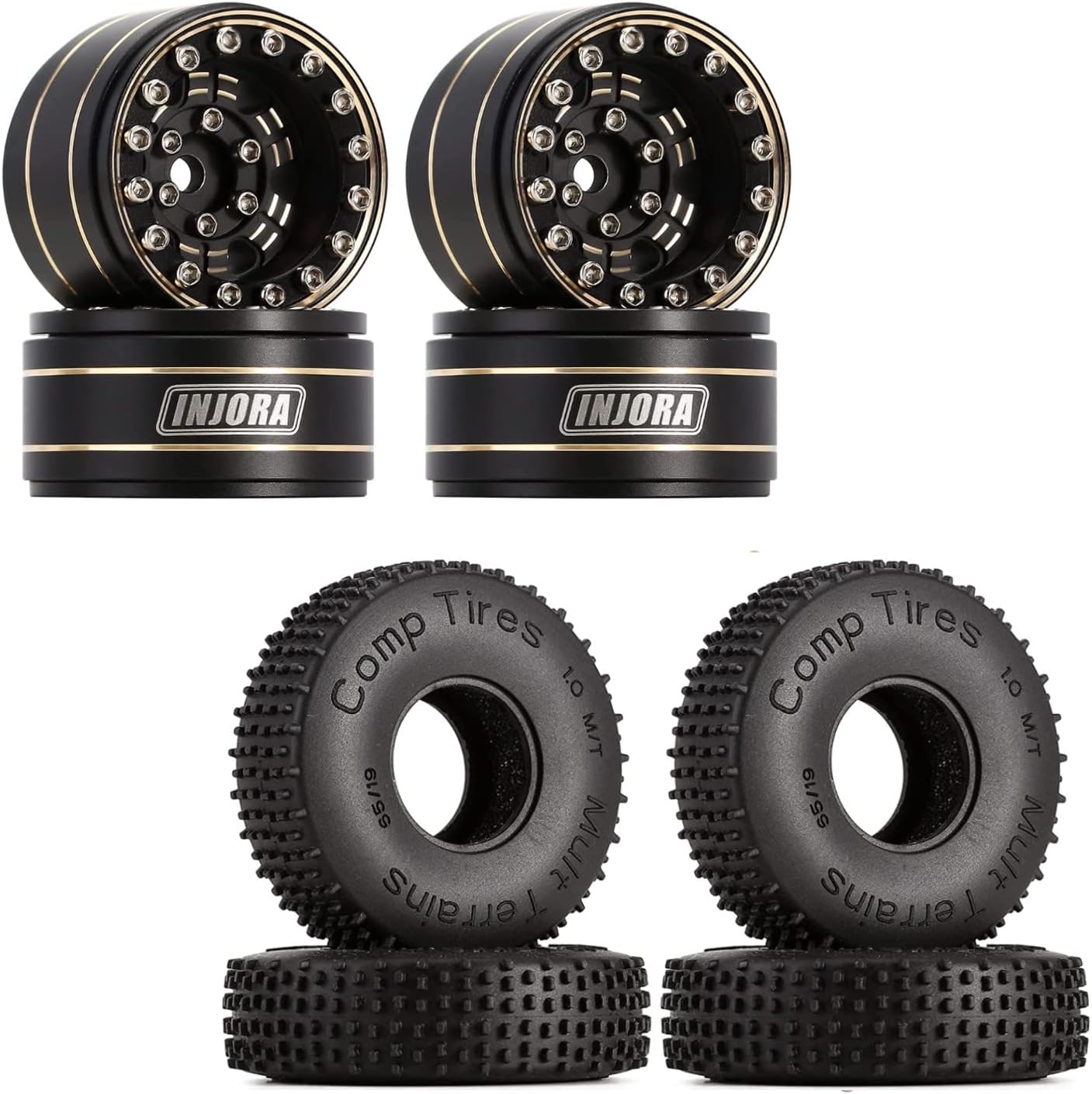 INJORA Brass 1.0 Beadlock Wheel and Tires for SCX24