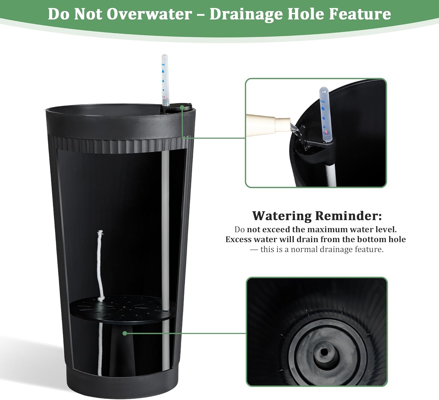 Self-Watering 24in Plastic Round Planter with Vertical Ribbed Design – Indoor Outdoor Flower Pot for Plants, Herbs, and Small Trees, Set of 2