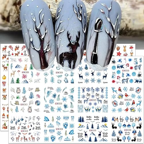 Calcomanías de arte de uñas de Navidad 3D, calcomanías de transferencia de agua para paisajes de nieve de invierno, árbol de Navidad, copo de nieve,
