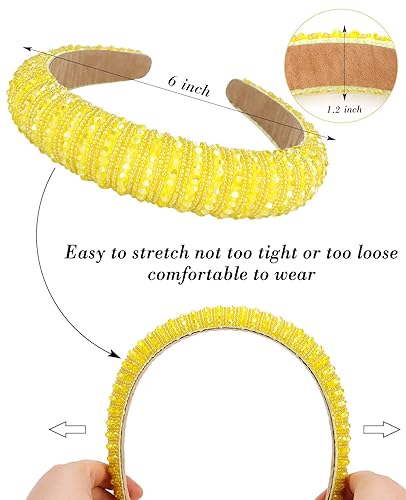 Vista 13 de Wecoe Diadema negra para mujer, diadema de diamantes de imitación de moda, diadema acolchada, diadema de diamantes brillantes con cuentas