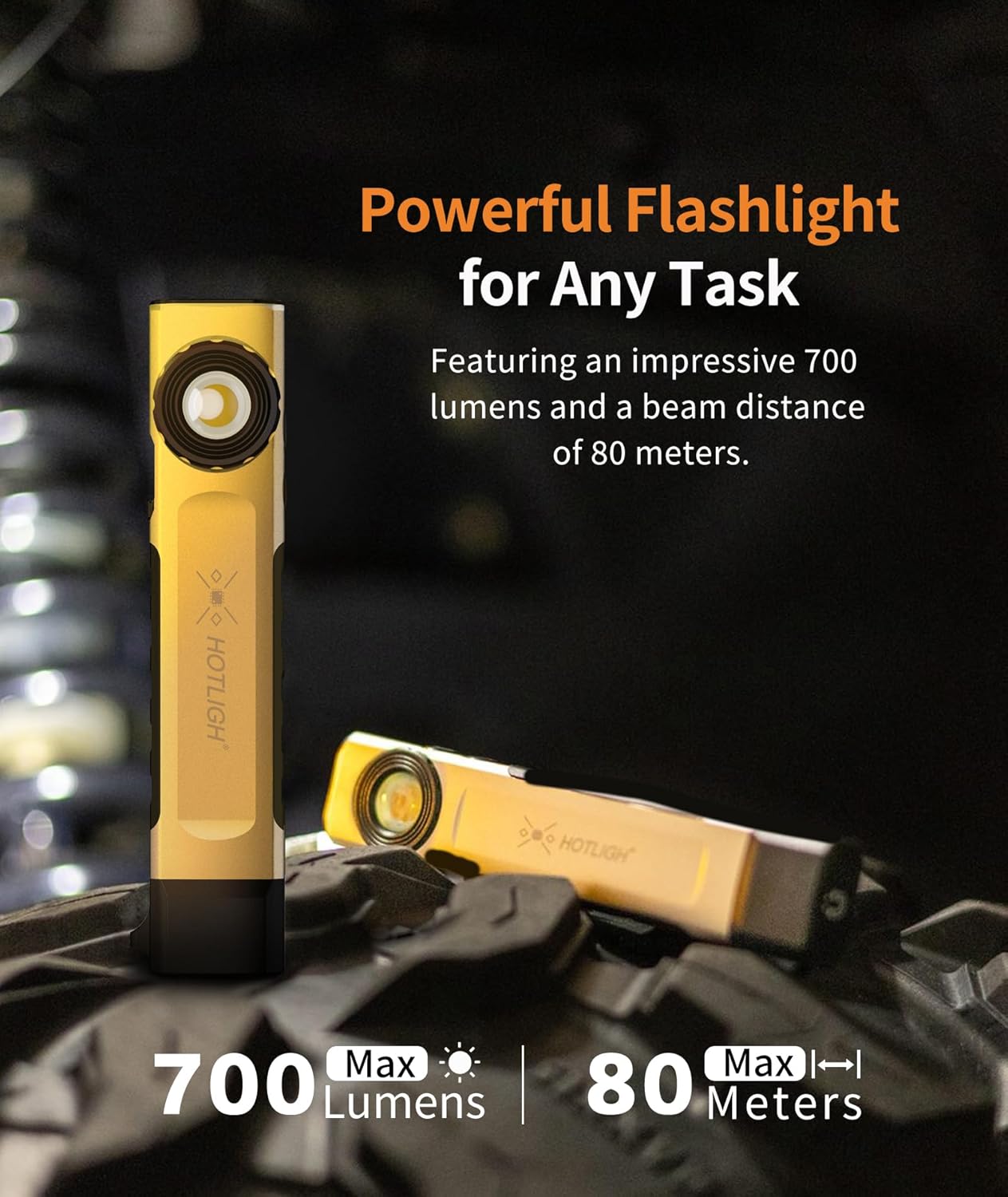 HOTLIGH Rechargeable Flashlight Magnetic - 700 Lumens LED Flashlight with Clip Design, Flat Flashlight for Car Repairing/Camping/Emergency