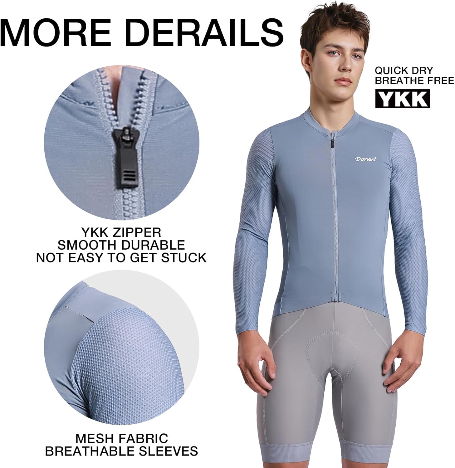 Men's Long-Sleeved Cycling Jersey,Three Rear Pockets High-Stretch Quick-Dry Top Road Cycling UPF 50+ Sun Protection - Image 4