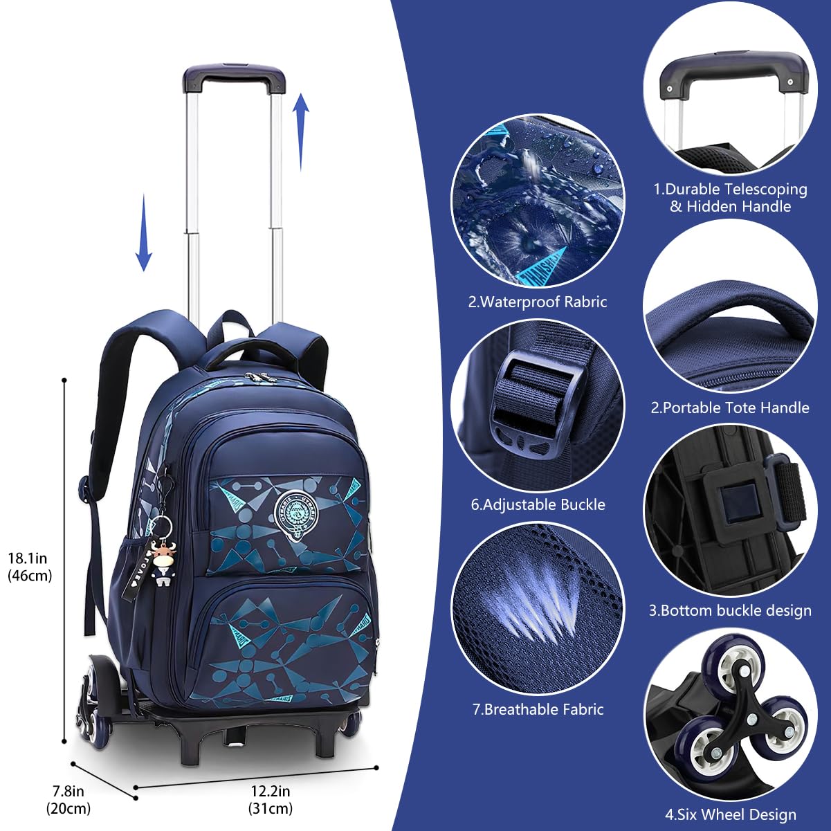 Sac à Dos Roulette Primaire Cartable Scolaire Enfant Fille Sac Roulette Trolley Bagage Cabine Cartable à Roulette Fille Garcon Scolaire