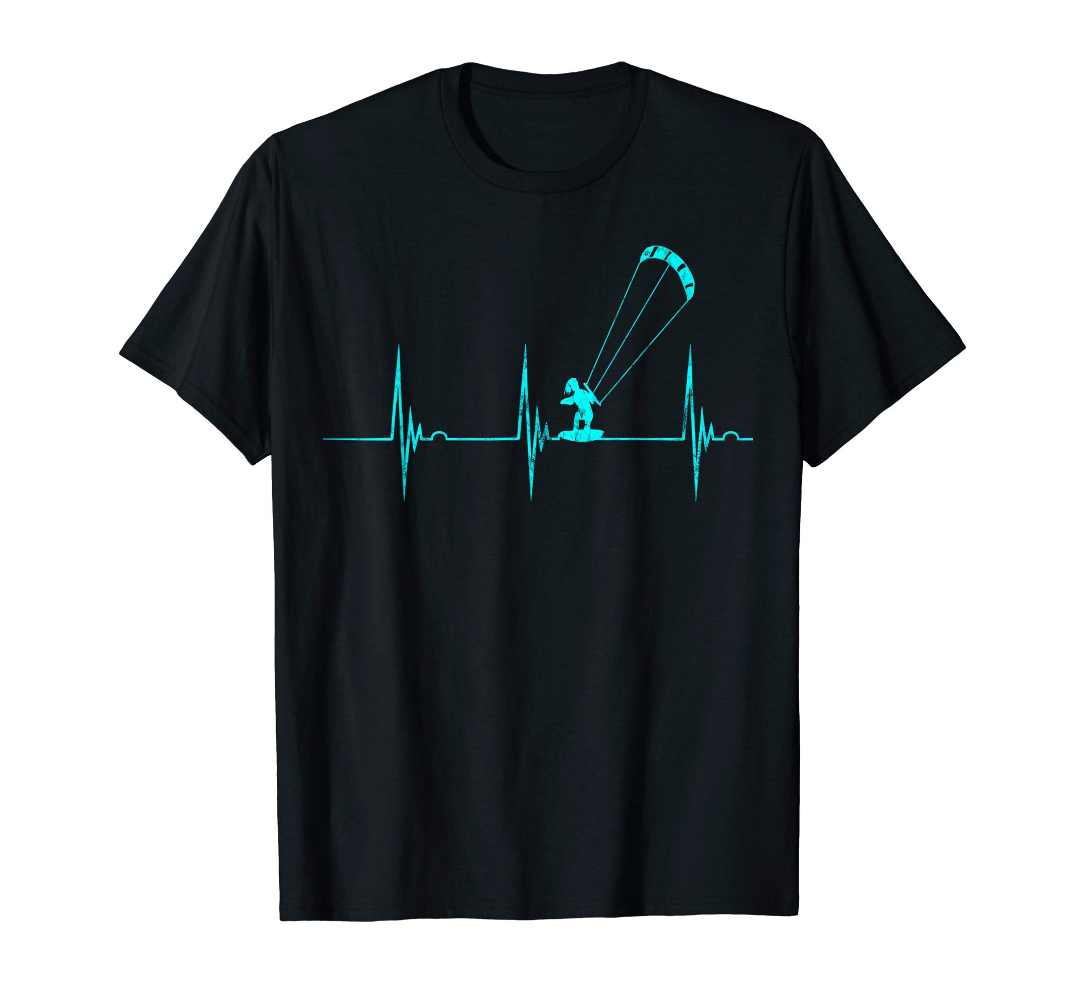 Cool Kitessurfing Kitesurfer Heartbeat ECG Pulse Kiteboard T-Shirt - Men's Black Short Sleeve Classic Fit T-Shirt - Kitesurfing T-Shirts - Size SmallOEKO-TEX STANDARD 100