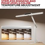 Honeywell LED Desk Lamp with Base - HJ1WT Sunturalux Eye-Caring Architect Desk Lamp for Home Office, 1200LM Computer Desk Light 4 Color Modes Stepless Dimming Task Desk Light with Timer White