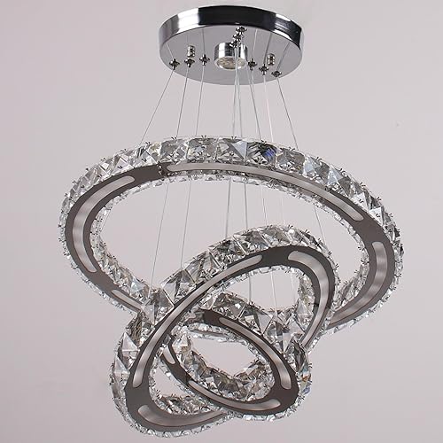 Miniatura 2 de CXGLEAMING Candelabros modernos LED de techo, 3 anillos, lámpara colgante de techo ajustable para sala de estar, comedor, dormitorio, pasillo, base