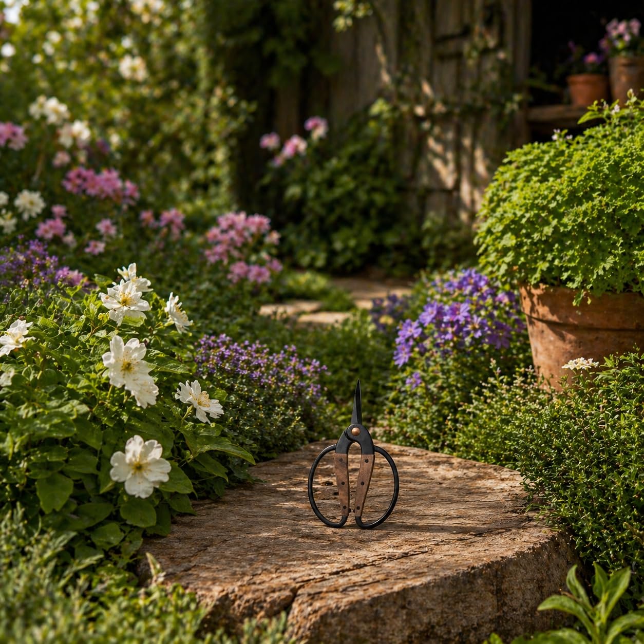 Traditionelle asiatische Bonsaischere, Pflanzenschere, Kräuterschere, Gartenschere, Blumenschere - aus schwarzem Edelstahl mit Walnussholzgriff