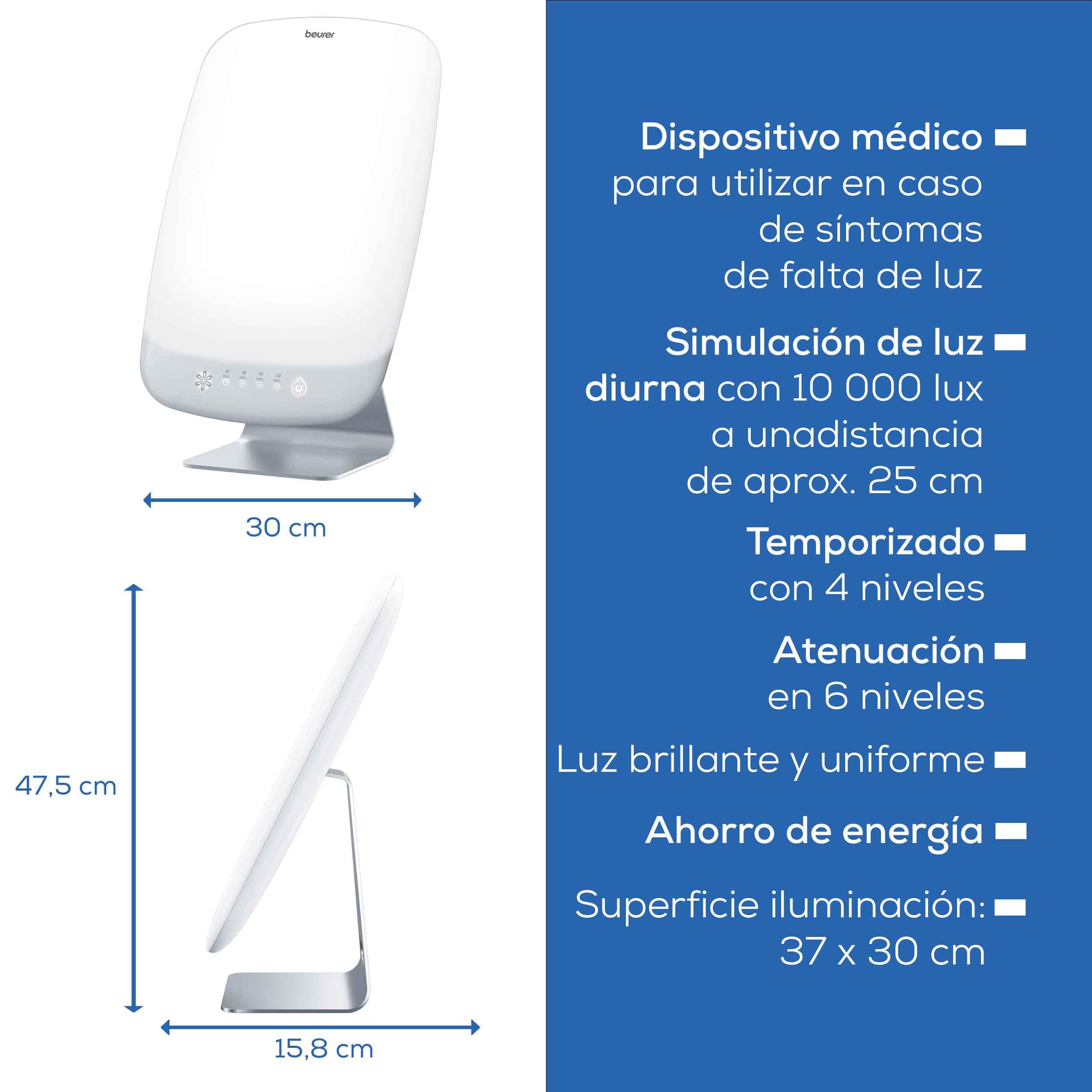 Beurer TL 95 Lámpara de luz diurna, simulación de luz diurna, 14000 lux, dispositivo médico, lámpara de luz diurna para síntomas de falta de luz, tecnología LED SunLike®, con regulador de intensidad