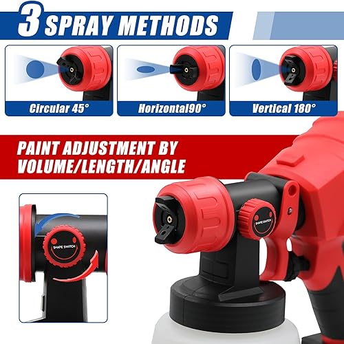 Miniatura 4 de Pulverizador de pintura inalámbrico con 2 baterías, pistola de pintura eléctrica HVLP con recipiente de 33.8 fl oz, 5 boquillas de cobre y 3
