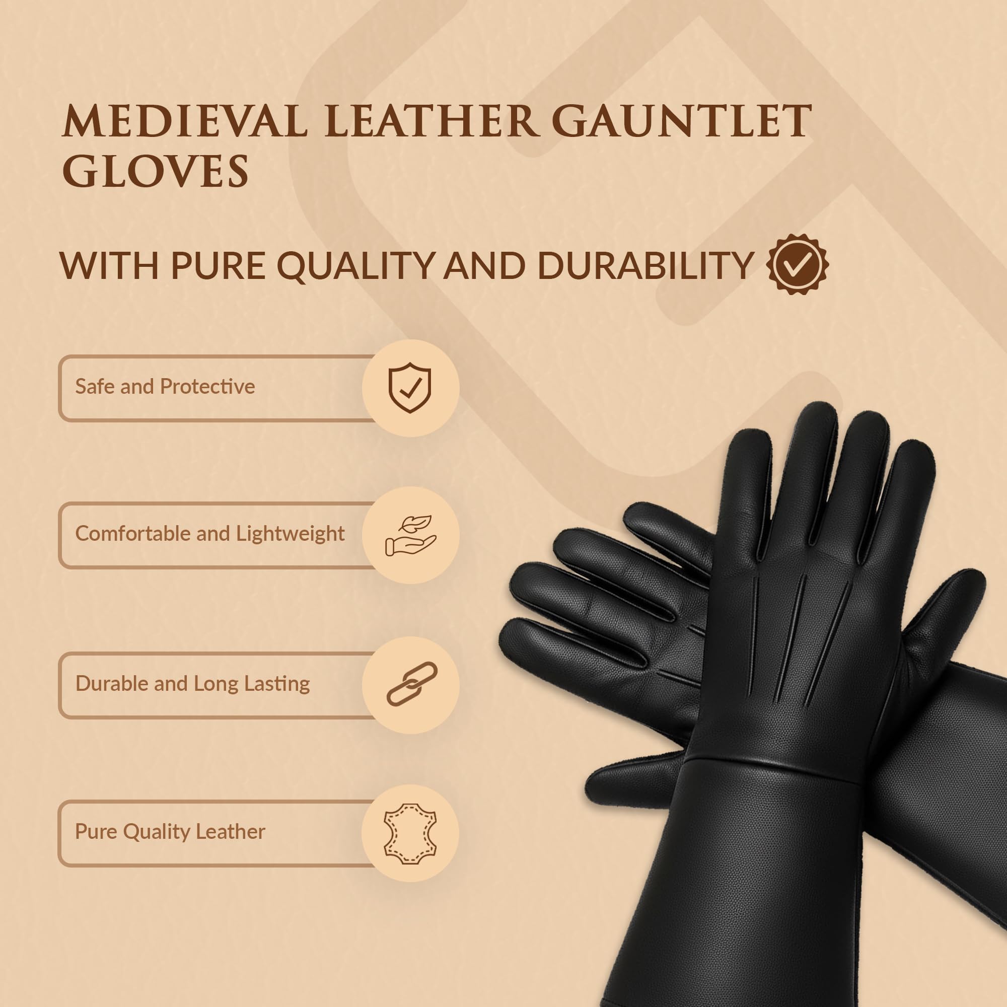 Gants en cuir de mouton véritable pour homme et femme - Style médiéval Renaissance