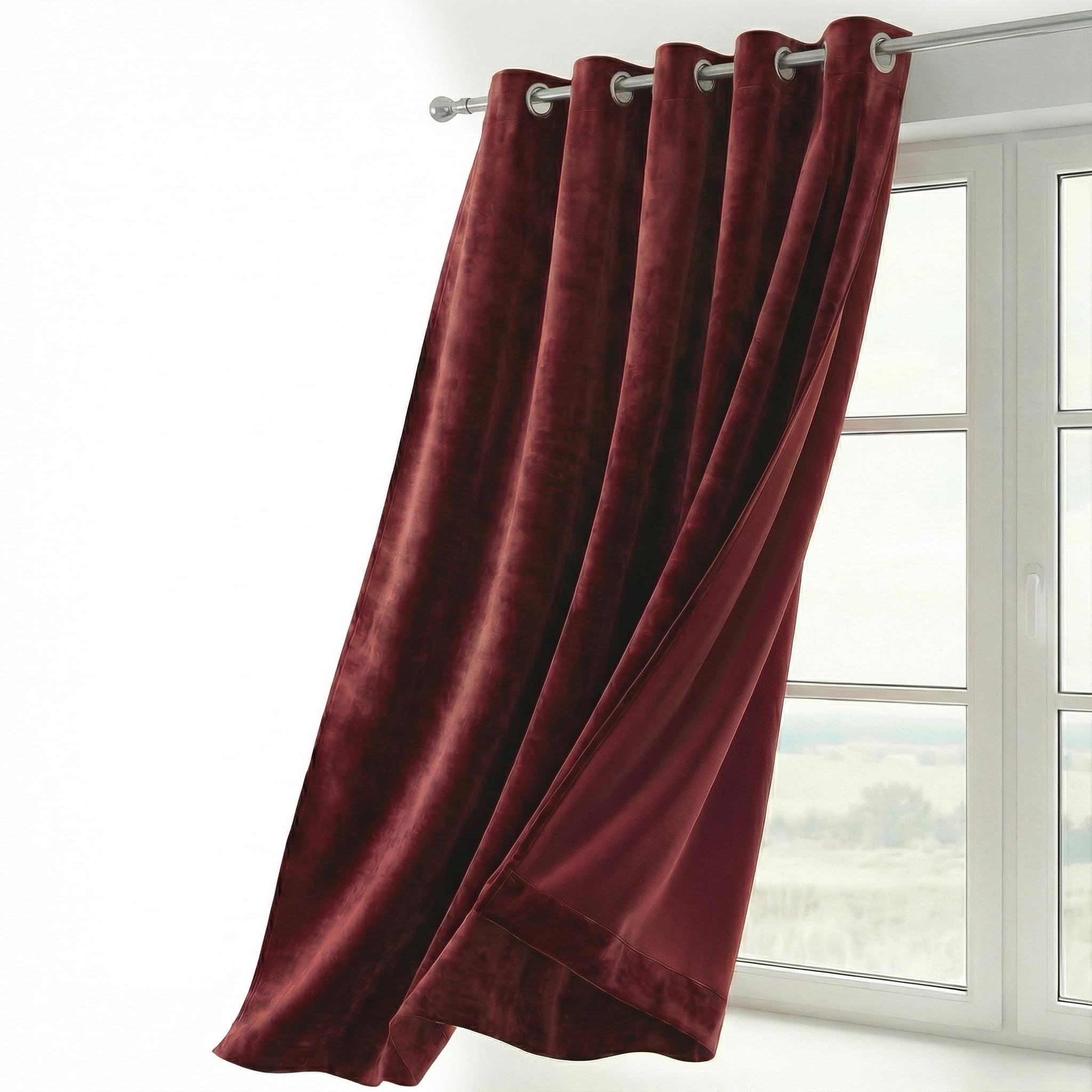 Beautex Bordeaux Velvet Blackout Curtain With Eyelets 140 X 225 Cm (Width 140 Cm, Height 225 Cm, )