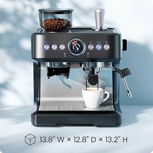 Miniatura 8 de Chefman Crema Deluxe - Máquina de café expreso con doble caldera, utiliza espumador de leche y café espresso simultáneamente, cafetera profesional