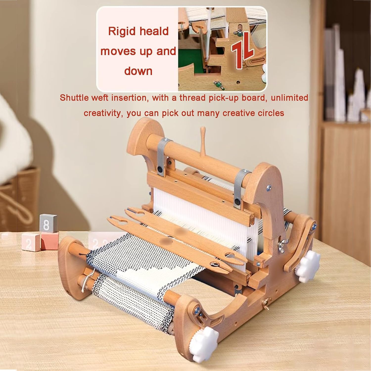Kadxyan Wood Weaving Loom Kit, DIY Hand-Knitting Weaving Machine, Adjustable Weaving Density, Foldable Weaving Frame Loom with Mixed Yarns, Knitting Loom Kits for Adults Beginners