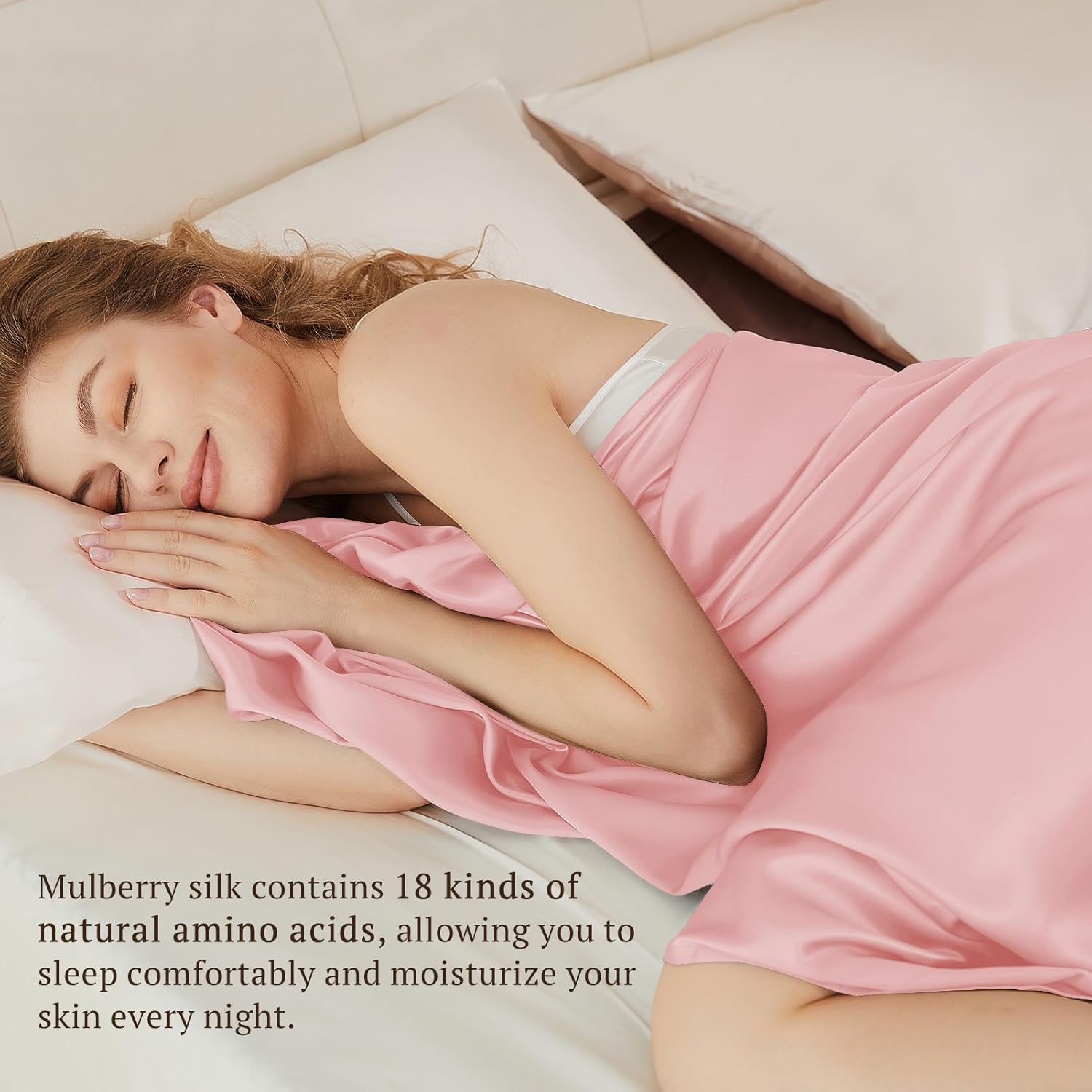 THXSILK Silk Flat Sheet 100% 6A+ Top Grade Pure Mulberry Silk Bed Sheet Ultra Soft Bedding Durable Cooling Breathable, 1 Flat Sheet Only (Twin, Charming Pink)