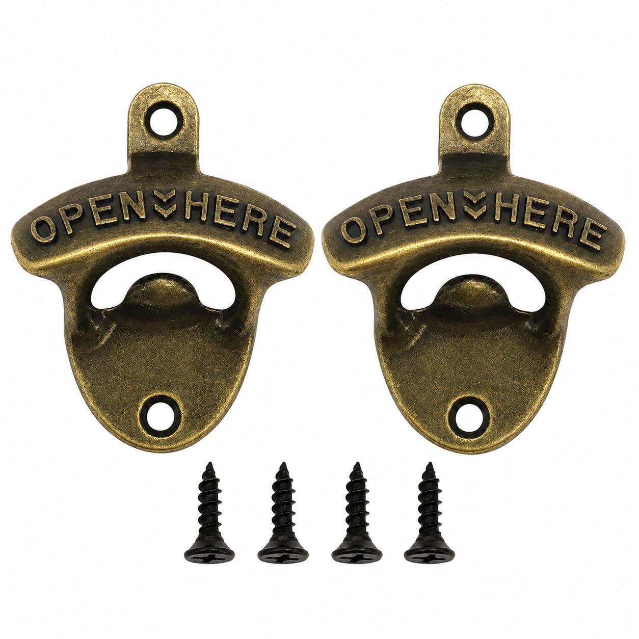 Set of 2 Vintage Bronze Wall Mounted Bottle Openers, Iron Zinc Bottle Cap Opener with Screws, Retro Rustic Beer for Kitchen Home Bar Pub Cabin Garage Shed