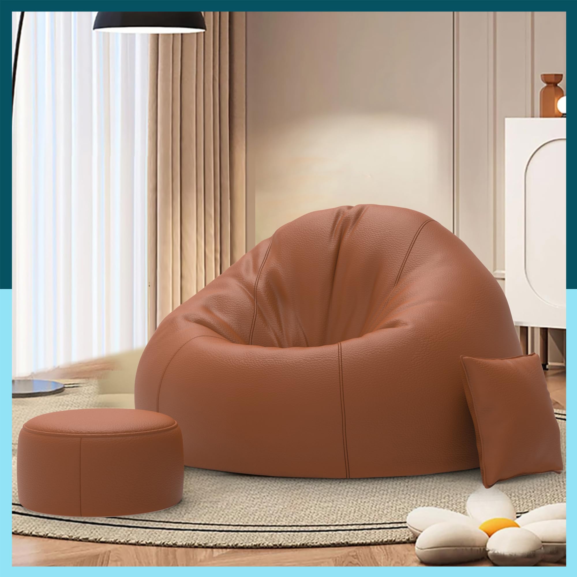 Biggie Bean Bag with Beans Filled 5XL Bean Bag Sofa with Free Cushion and Footrest - Official : NestingNook Combo (Matching Color : Regular, Tan)
