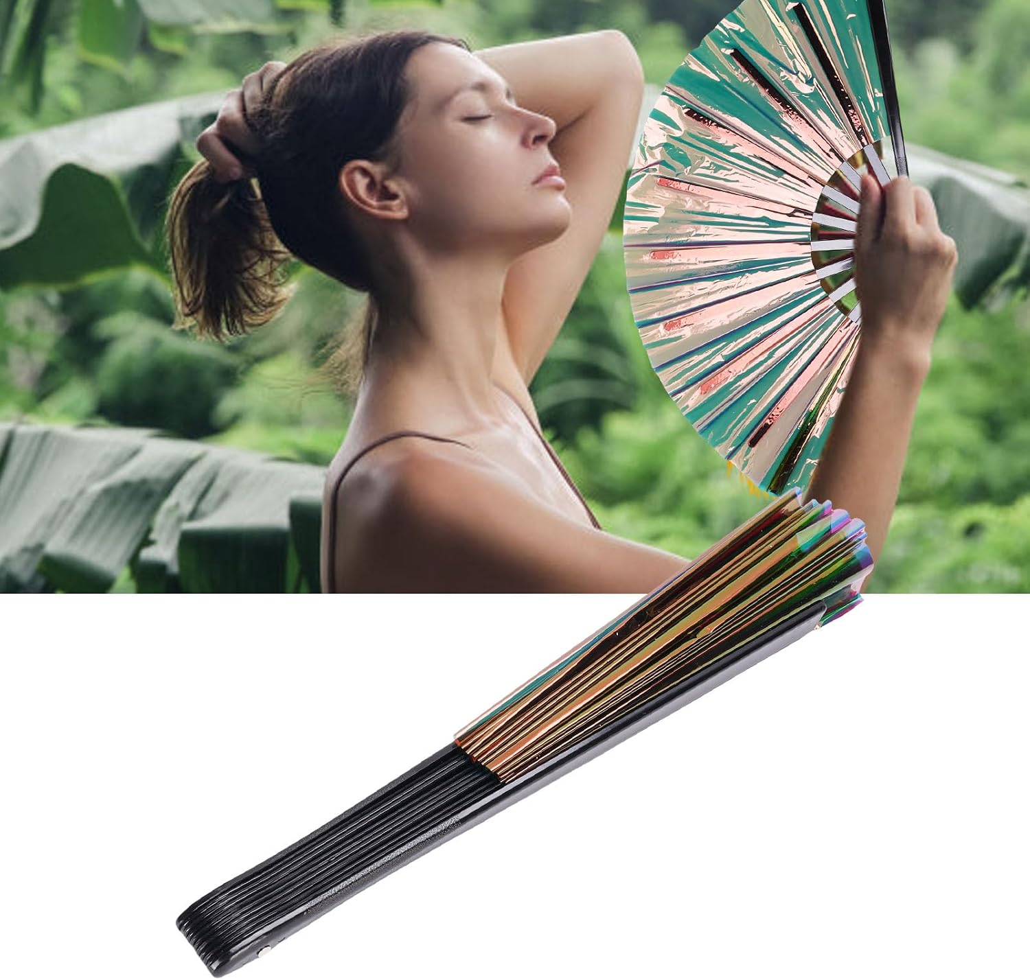 VINGVO Folding Hand Held Fan, Hand Fan PVC Multifunctional Portable Folding Clack, for Line Dancing Classic Style, Held Foldable