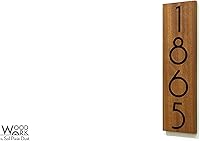 Vista 3 de Modern Hotel - Apartment Door Sign Vertical - Solid Wood African Teak Iroko with Laser Engraving - Wall mounted Room Number - Art Deco Font