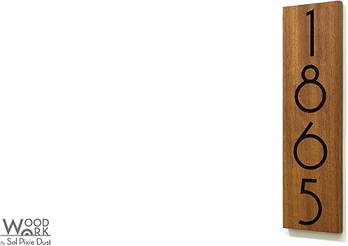 Miniatura 3 de Modern Hotel - Apartment Door Sign Vertical - Solid Wood African Teak Iroko with Laser Engraving - Wall mounted Room Number - Art Deco Font