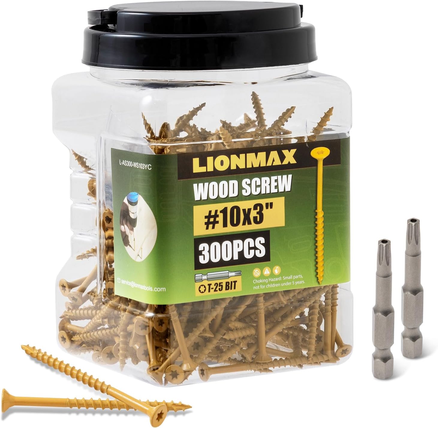 LIONMAX Deck Screws 3 Inch, Wood Screws #10 x 3, 300 PCS, Rust Resistant, Exterior Epoxy Coated, Outdoor Decking Screws, Torx/Star Drive Head Deck Screw, T25 Star Bit Included, Tan