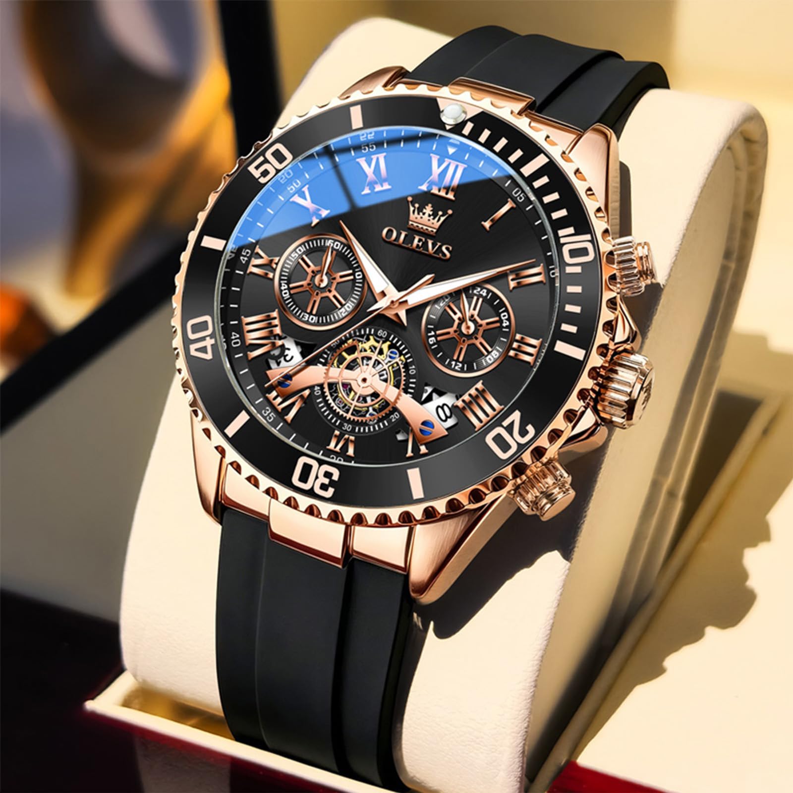 OLEVS Herren Quarzuhr Chronograph Silikonarmband 30M Wasserdicht Armbanduhr