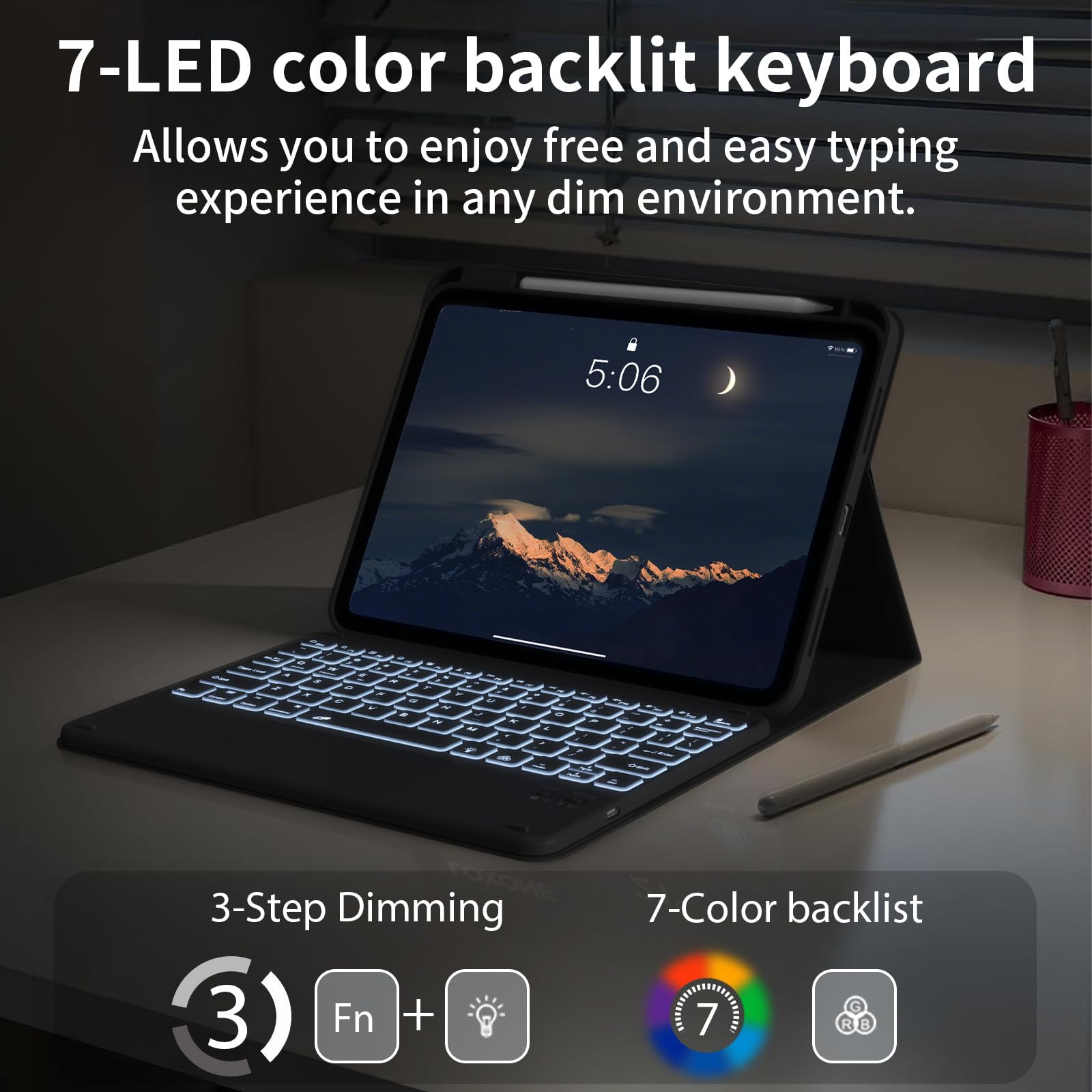JKSML Funda para iPad (A16) de 11ª/10ª generación con teclado (11/11 pulgadas) 2025/2022, retroiluminación de 7 colores, cubierta Bluetooth desmontable con trackpad, funda delgada con soporte para