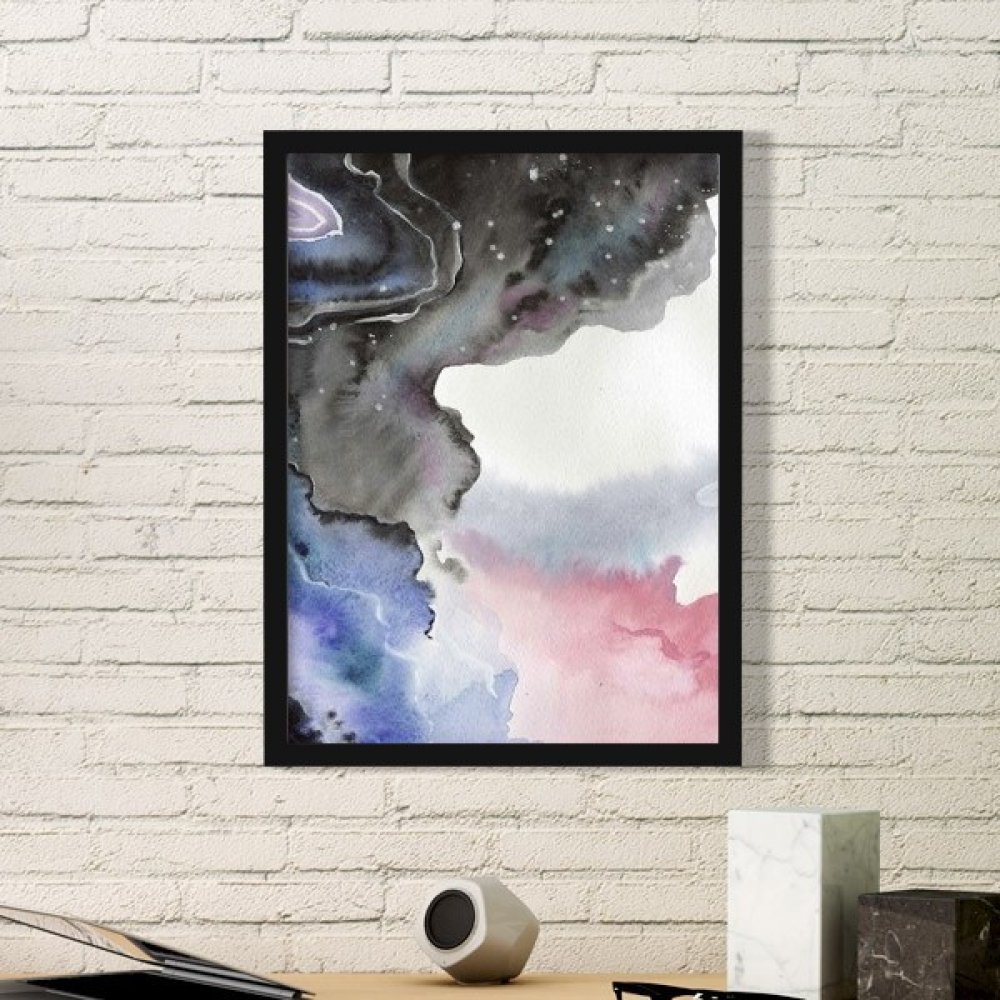 Cadre photo rectangle bois noir avec peinture aquarelle contrastée