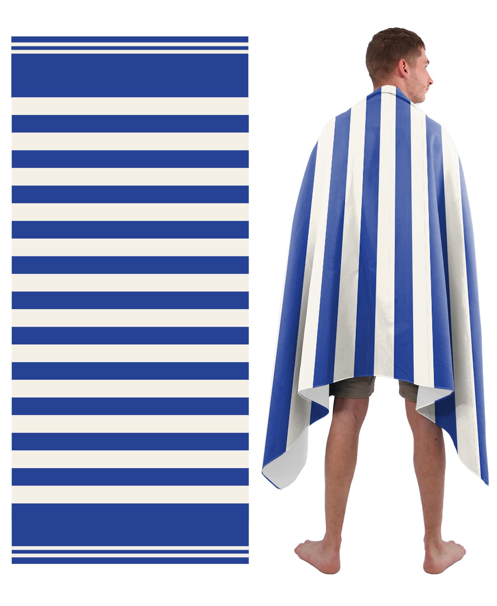 Style Slice Quick Dry Microfibre Beach Towel Royal Blue Stripe 180x90cm