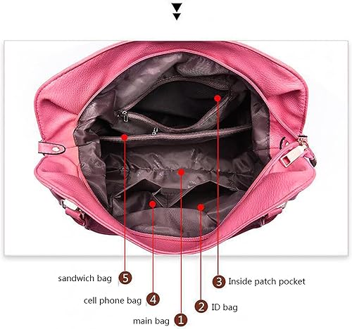 Miniatura 5 de Bolso de mano de cuero para mujer, bolsos de viaje con cremallera, bolsas de hombro de piel sintética suave, bolsa de mano de gran capacidad, bolsas