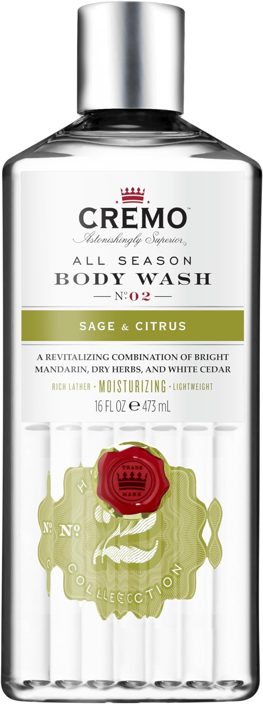 Sage and Citrus Body Wash, Men's Shower Gel for Body Skin Care, Moisturising and Revitalising, 473 ml