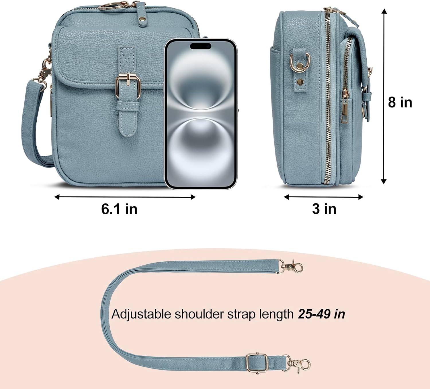 Vintage Messenger Bag,Womens Large Capacity Crossbody Leather Bags,Mini Shoulder Sling Pouch with Card Slots(6.1x3x8 inch) - Image 3