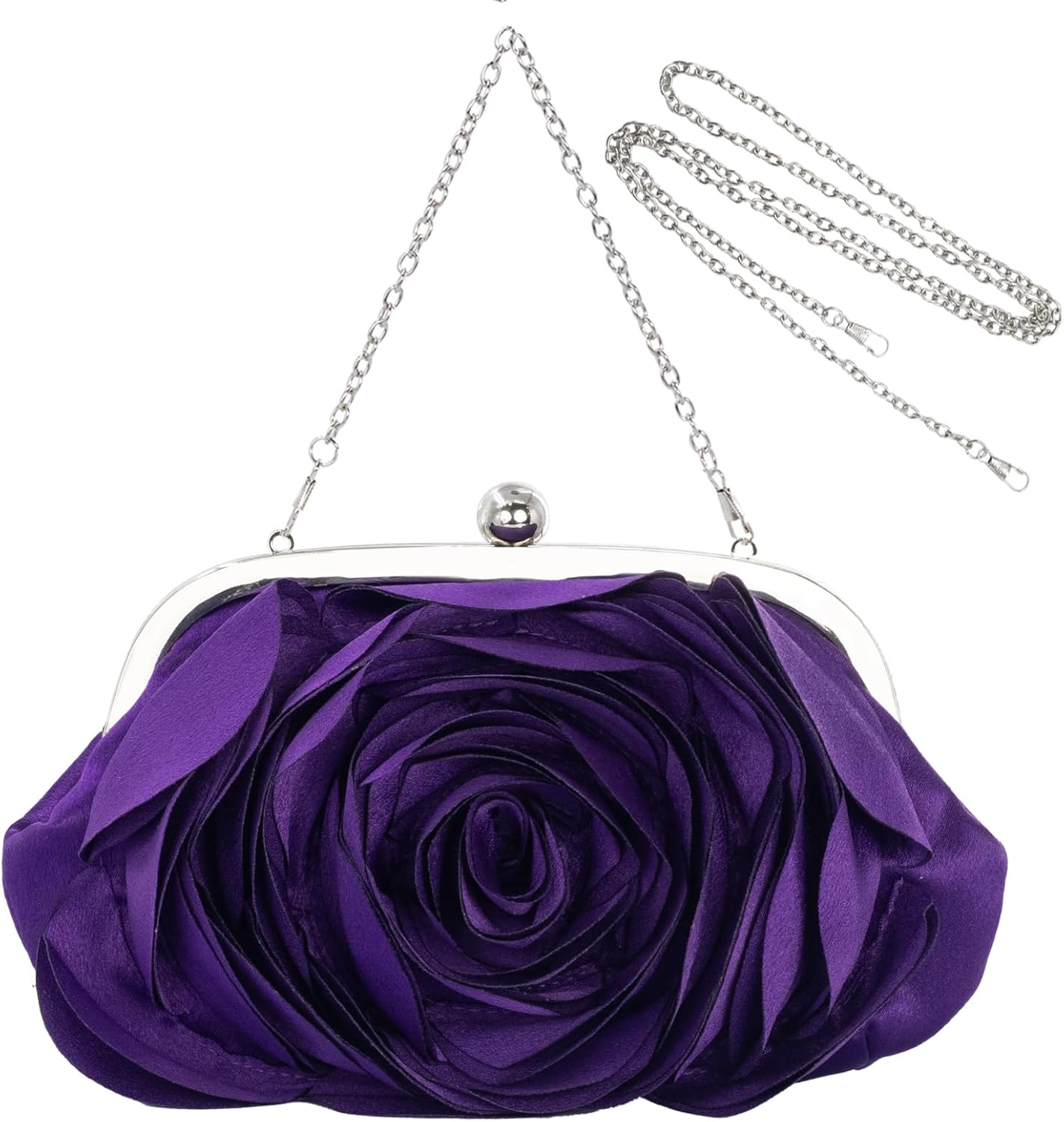 Little Floral Clutch Purse for Women - Elegant Rose Petal Evening Bag with Detachable Chain for Wedding, Gala, Prom