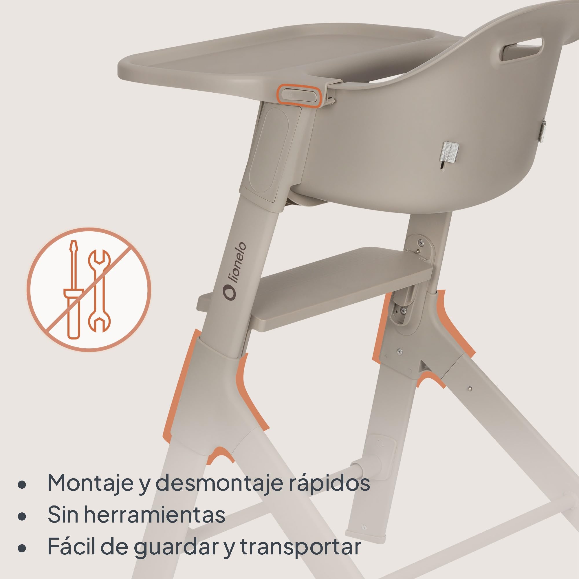 Lionelo Beny Trona Bebé Segura Sillas Tronas 6–36 Meses, Hasta 15 kg, para Bebécon Bandeja Regulable, Fácil de Limpiar, Reposapiés Ajustable a una Mano, Arnés de 3 Puntos, Inserto Lavable | 2 posiciones de la bandeja, reposapiés ajustable con una mano, ci