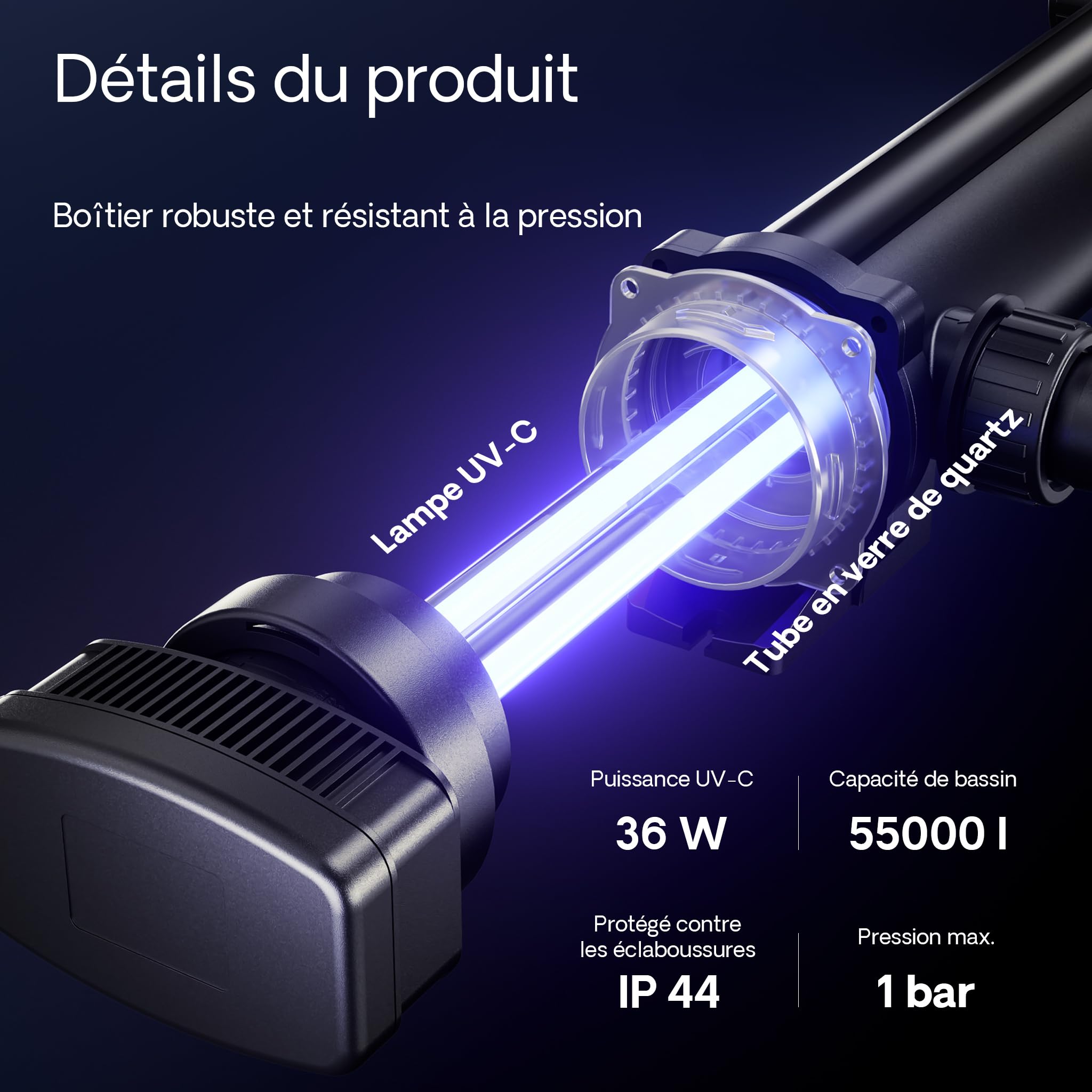 SunSun CUV-336 Stérilisateur UV Bassin 7000 l/h 36 W Miroir INOX