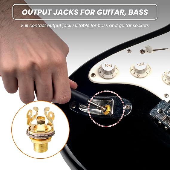 Full-Contact Output Jack Socket for Guitar Bass 2pcs 4-Contact Electric Guitar Copper Metal Stereo Jack with Washer and Nut Solder Type for Speakers Footswitch Audio Amplifier Instruments