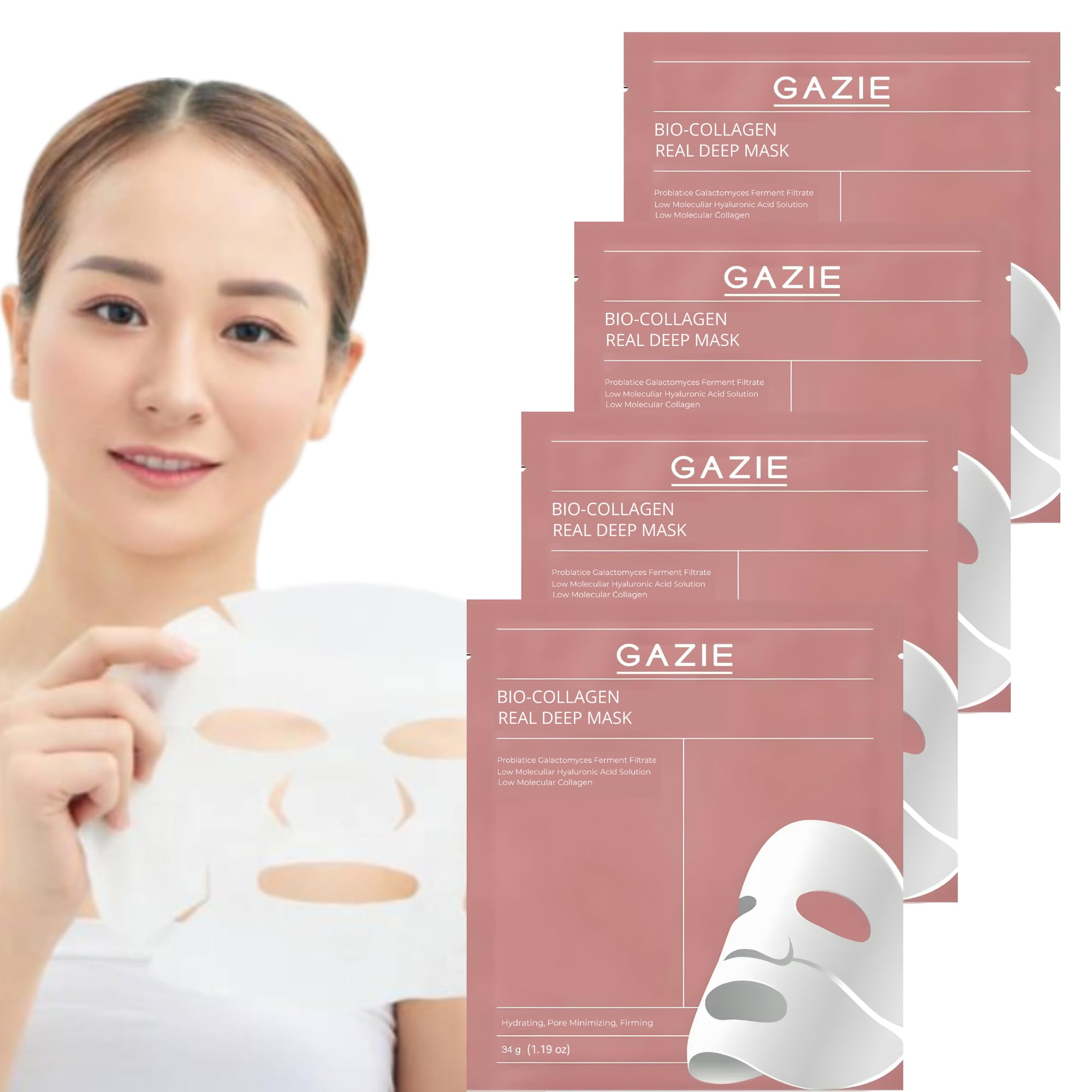 Bio-Collagen real deep Mask, Collagen Mask, Hydrating Overnight Hydrogel Mask, Collagen Face Mask, Deep Collagen Overnight Mask, Hydrating Anti Wrinkle Lifting Mask [4 pack]