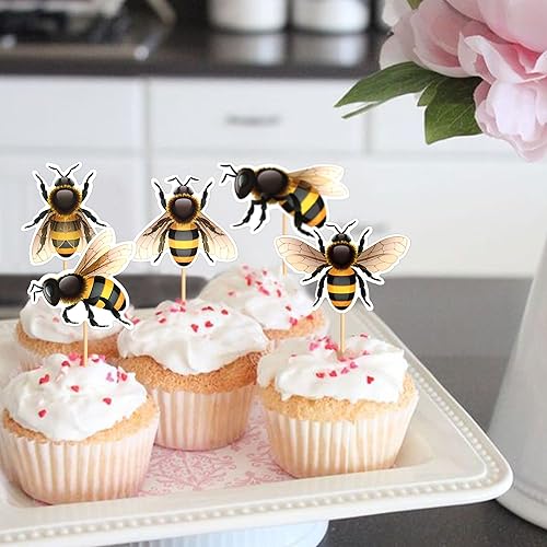Miniatura 6 de Ercadio Paquete de 25 adornos para cupcakes de abejas, abejas de panal, para cupcakes, abejas de primavera, decoración de pasteles para cumpleaños,