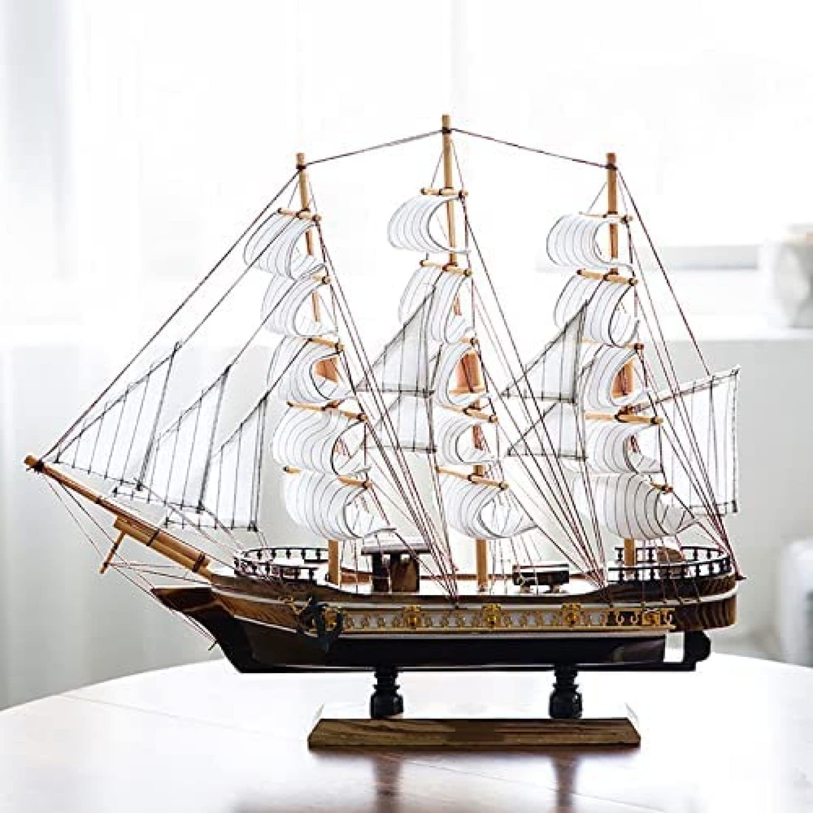 Modèle De Bateau en Bois Modèle De Voilier en Bois Fait À La Main Décorations De Maison De Style Méditerranéen pour Un Cadeau De Fête d'anniversaire Parfait, 38 * 43cm,Pleasant63