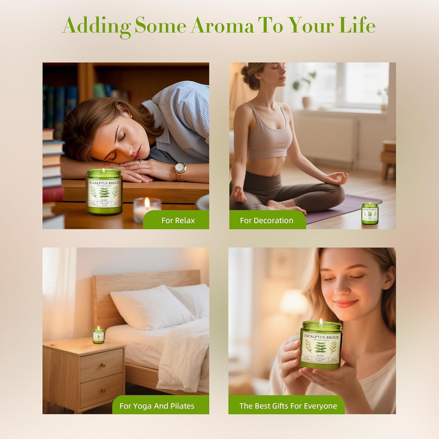 Eucalyptus & Mint Candles for Home Scented, 40 Hours Burn Soy Candle Gift for Women Stress Relief, Meditation, Yoga, Relaxing, Natural Soy Wax for Men and Women, 8oz - Image 4